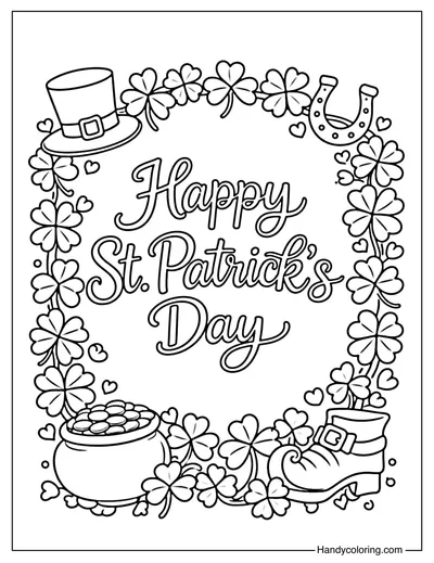 Happy St Patrick's Day Shamrock Color Page