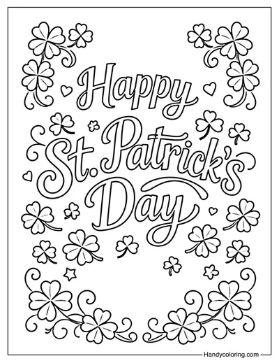 Happy St Patrick's Day Shamrock Coloring Page