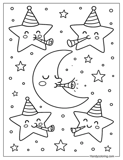 Happy Stars Party Coloring Page