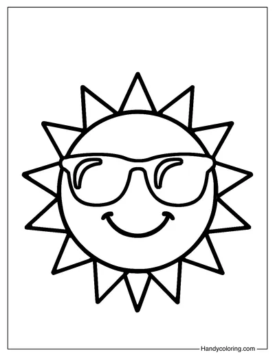 Happy Sun with Sunglasses Coloring Page