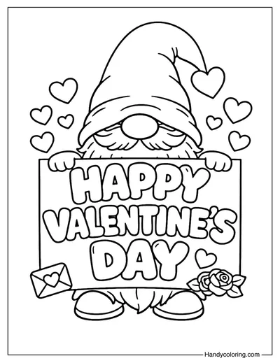 Happy Valentine's Day Gnome Coloring Page