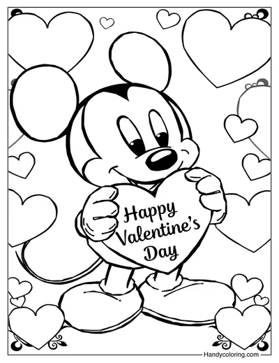 Happy Valentine's Day Mickey Mouse Coloring Page