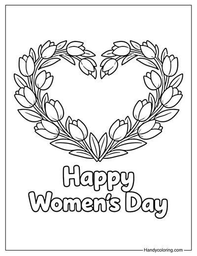 Happy Women's Day Floral Heart Coloring Page