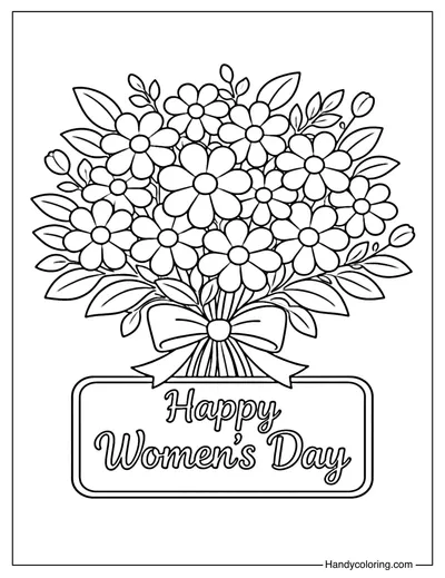 Happy Women's Day Flower Bouquet Coloring Page