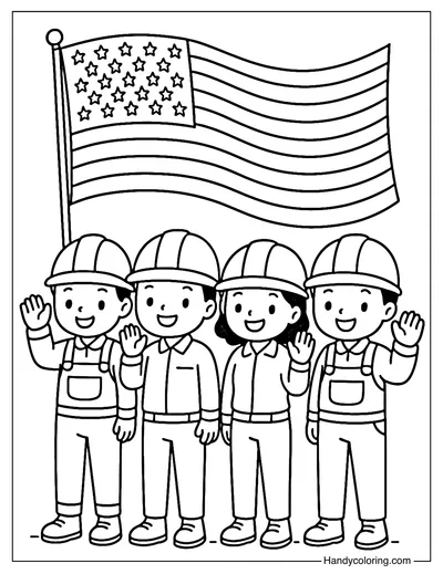Happy Workers Coloring Page