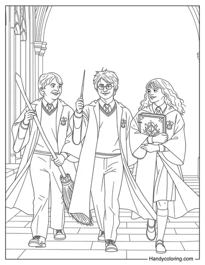 Harry Potter, Hermione Granger and Ron Weasley Walking Together