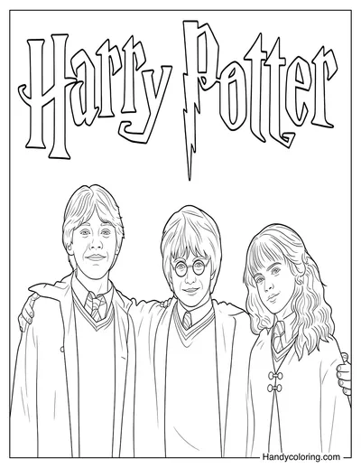 Harry Potter with Hermione Granger and Ron Weasley