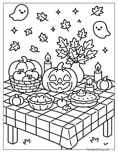 Harvest Festival Pumpkin Table Coloring Page