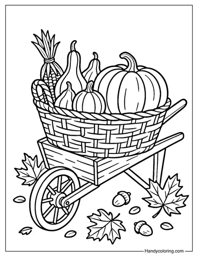 Harvest Wheelbarrow Basket Coloring Page