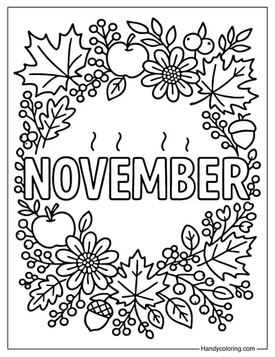 Harvest Wreath November Coloring Page