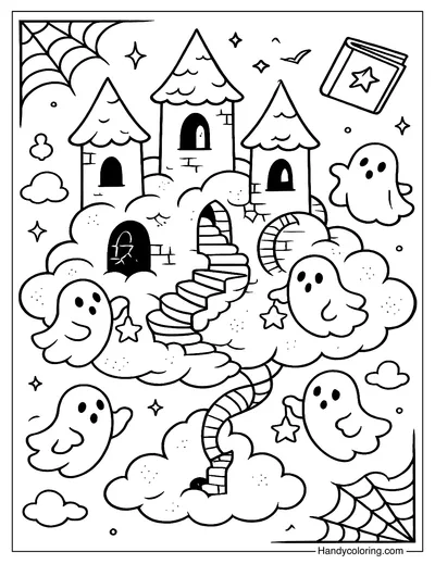 Haunted Cloud Mansion Coloring Page