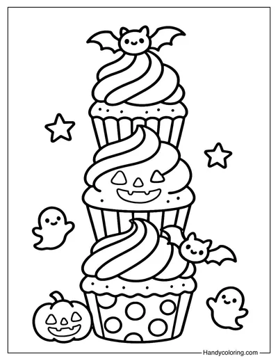 Haunted Cupcake Tower Coloring Page