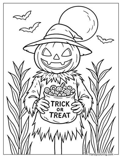 Haunted Field Scarecrow Coloring Page