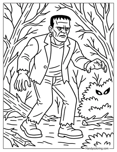 Haunted Forest Frankenstein Coloring Page