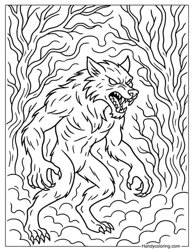 Haunted Forest Werewolf Coloring Page