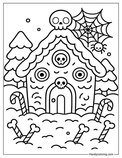 Haunted Gingerbread House Coloring Page