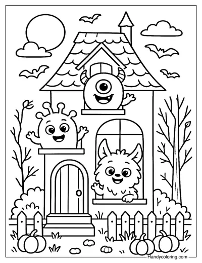 Haunted House Monsters Coloring Page