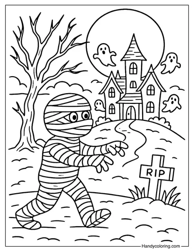 Haunted House Mummy Coloring Page