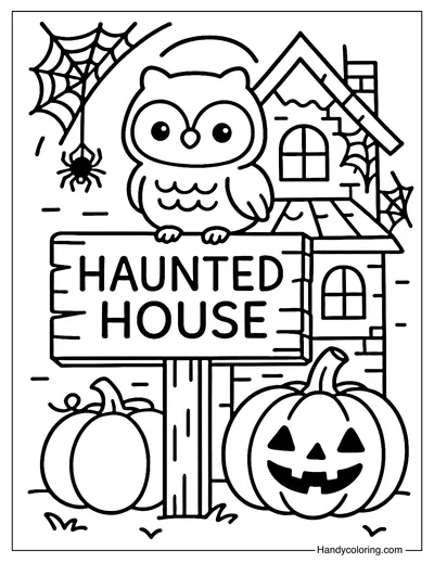 Haunted House Owl Coloring Page