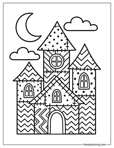 Haunted House Patchwork Coloring Page