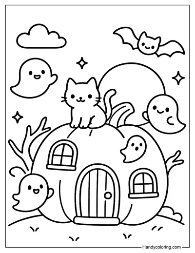 Haunted House Pumpkin Coloring Page