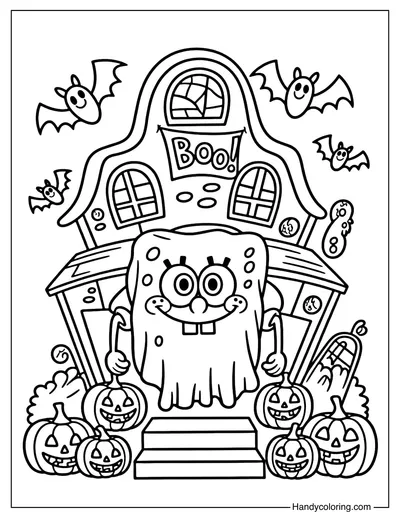 Haunted House SpongeBob Coloring Page