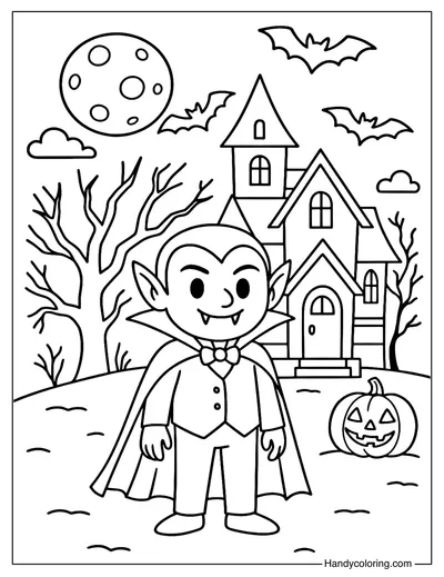 Haunted House Vampire Coloring Page