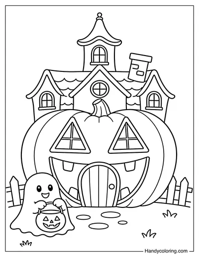 Haunted House with a Giant Jack-o-Lantern Face