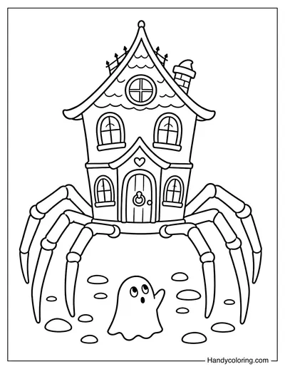 Haunted House with Giant Spider Legs