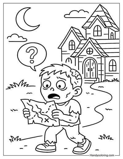Haunted House Zombie Visit Coloring Page