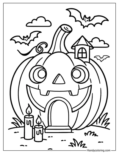Haunted Pumpkin House Coloring Page