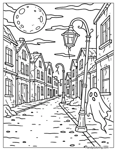 Haunted Street Coloring Page