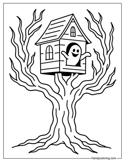 Haunted Tree House Coloring Page