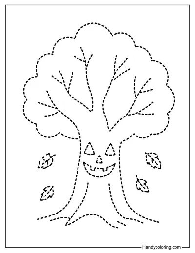 Haunted Tree Tracing Coloring Page