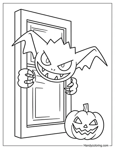 Haunter Peeking Behind a Halloween Door