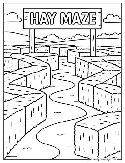 Hay Bale Maze Coloring Page