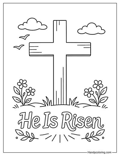 He Is Risen Cross Coloring Page