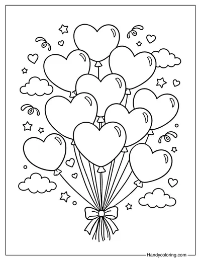 Heart Balloons Coloring Page