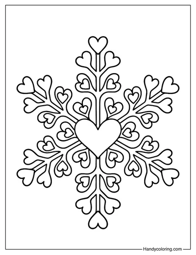 Heart Blossom Snowflake Coloring Page