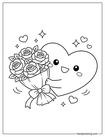 Heart Holding Roses Coloring Page