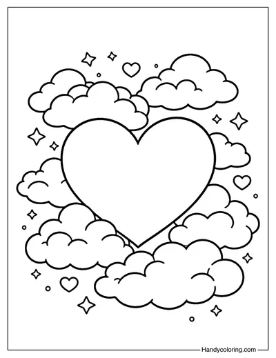 Heart in Clouds Coloring Page