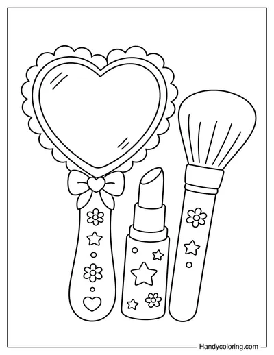 Heart Mirror with Lipstick and Brush