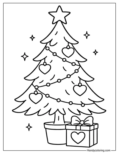 Heart of Christmas Tree Coloring Page