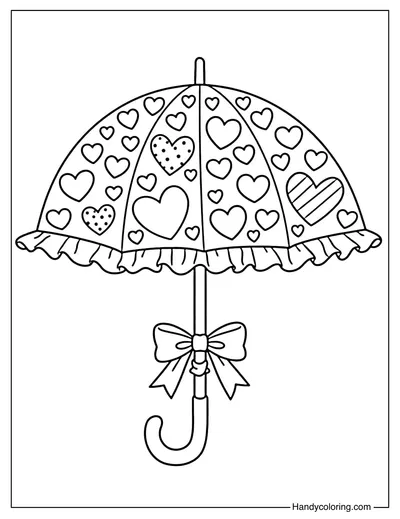 Heart Pattern Umbrella Coloring Page