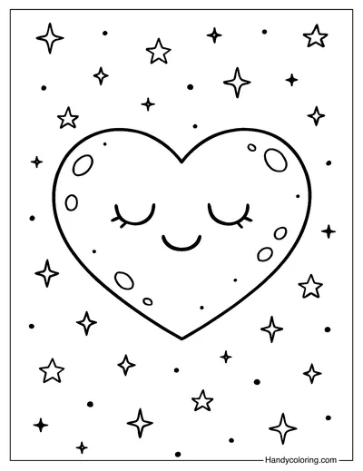 Heart Shaped Moon Coloring Page