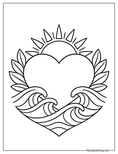 Heart with Nature Coloring Page