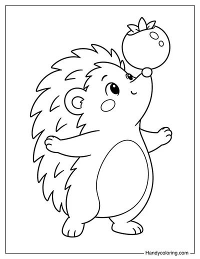 Hedgehog Balancing a Berry on Its Nose