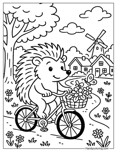 Hedgehog Biking Coloring Page