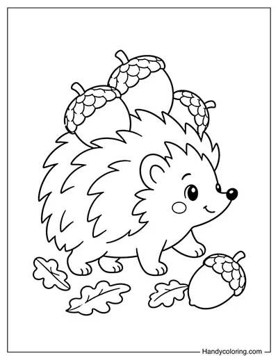 Hedgehog Carrying Acorns on Back