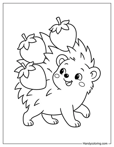 Hedgehog Carrying Strawberries on Its Spines
